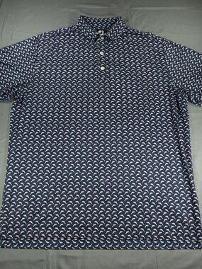 FootJoy Men's Performance Golf Polo, All-Over Print, Pink Dolphin Design, Large